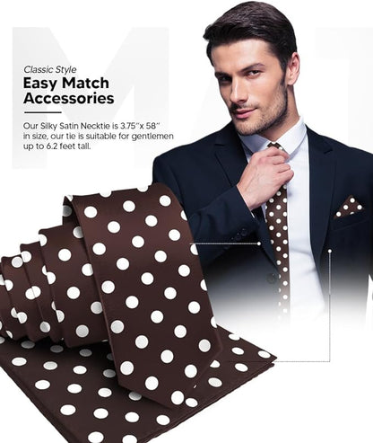 Polka Dot Necktie & Pocket Square by Vittorio Farina (NH - PD_07_IVORY_BROWN) for Independent Retail Stores by Dubal Brothers