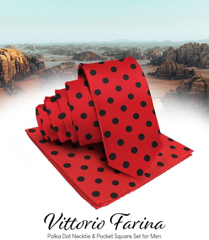 Polka Dot Necktie & Pocket Square by Vittorio Farina (NH - PD_08_BLACK_RED) for Independent Retail Stores by Dubal Brothers