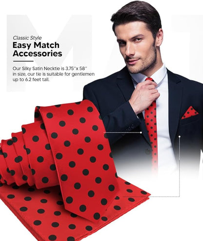 Polka Dot Necktie & Pocket Square by Vittorio Farina (NH - PD_08_BLACK_RED) for Independent Retail Stores by Dubal Brothers