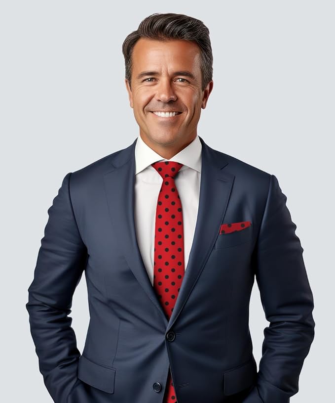 Polka Dot Necktie & Pocket Square by Vittorio Farina (NH - PD_08_BLACK_RED) for Independent Retail Stores by Dubal Brothers