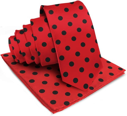 Polka Dot Necktie & Pocket Square by Vittorio Farina (NH - PD_08_BLACK_RED) for Independent Retail Stores by Dubal Brothers