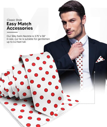 Polka Dot Necktie & Pocket Square by Vittorio Farina (NH - PD_09_RED_WHITE) for Independent Retail Stores by Dubal Brothers