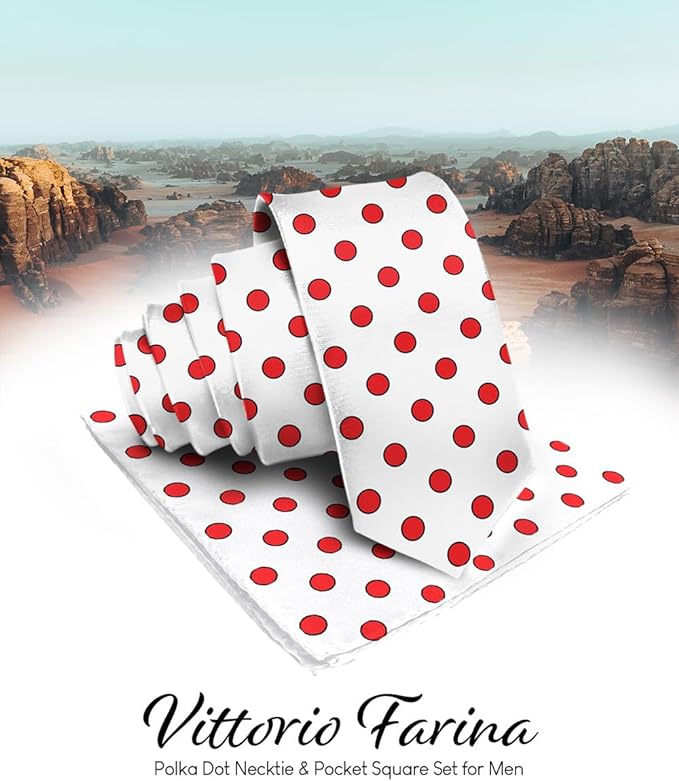 Polka Dot Necktie & Pocket Square by Vittorio Farina (NH - PD_09_RED_WHITE) for Independent Retail Stores by Dubal Brothers