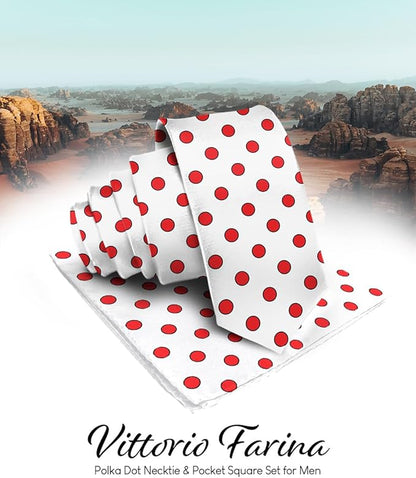 Polka Dot Necktie & Pocket Square by Vittorio Farina (NH - PD_09_RED_WHITE) for Independent Retail Stores by Dubal Brothers