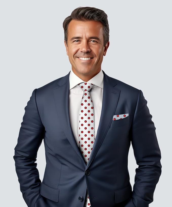 Polka Dot Necktie & Pocket Square by Vittorio Farina (NH - PD_09_RED_WHITE) for Independent Retail Stores by Dubal Brothers