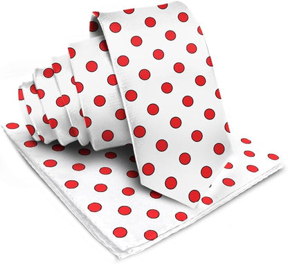 Polka Dot Necktie & Pocket Square by Vittorio Farina (NH - PD_09_RED_WHITE) for Independent Retail Stores by Dubal Brothers