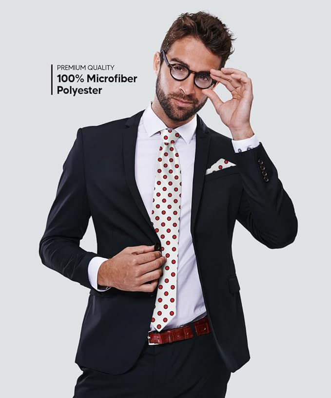 Polka Dot Necktie & Pocket Square by Vittorio Farina (NH - PD_09_RED_WHITE) for Independent Retail Stores by Dubal Brothers