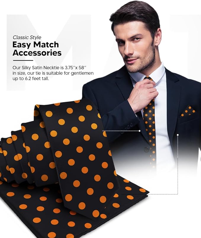 Polka Dot Necktie & Pocket Square by Vittorio Farina (NH - PD_10_GOLD_BLACK) for Independent Retail Stores by Dubal Brothers