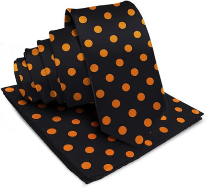 Polka Dot Necktie & Pocket Square by Vittorio Farina (NH - PD_10_GOLD_BLACK) for Independent Retail Stores by Dubal Brothers