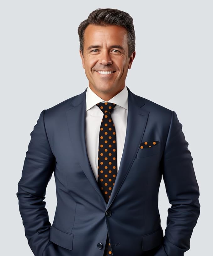 Polka Dot Necktie & Pocket Square by Vittorio Farina (NH - PD_10_GOLD_BLACK) for Independent Retail Stores by Dubal Brothers