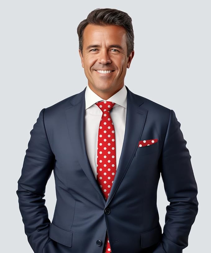 Polka Dot Necktie & Pocket Square by Vittorio Farina (NH - PD_11_WHITE_RED) for Independent Retail Stores by Dubal Brothers