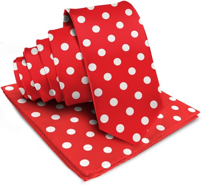 Polka Dot Necktie & Pocket Square by Vittorio Farina (NH - PD_11_WHITE_RED) for Independent Retail Stores by Dubal Brothers