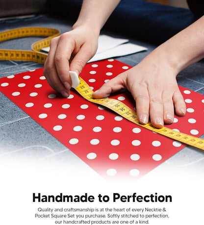 Polka Dot Necktie & Pocket Square by Vittorio Farina (NH - PD_11_WHITE_RED) for Independent Retail Stores by Dubal Brothers