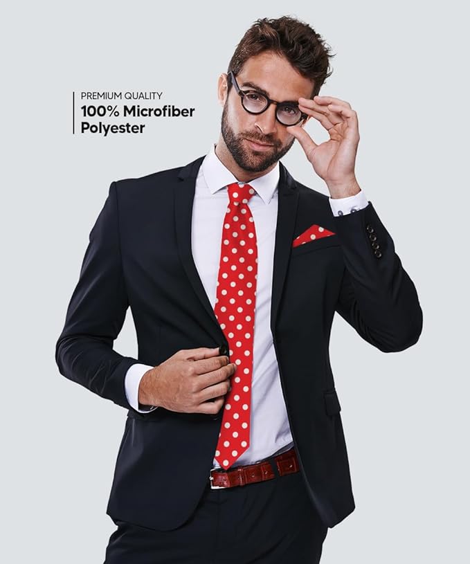 Polka Dot Necktie & Pocket Square by Vittorio Farina (NH - PD_11_WHITE_RED) for Independent Retail Stores by Dubal Brothers