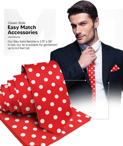 Polka Dot Necktie & Pocket Square by Vittorio Farina (NH - PD_11_WHITE_RED) for Independent Retail Stores by Dubal Brothers