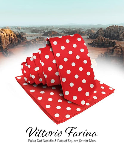 Polka Dot Necktie & Pocket Square by Vittorio Farina (NH - PD_11_WHITE_RED) for Independent Retail Stores by Dubal Brothers