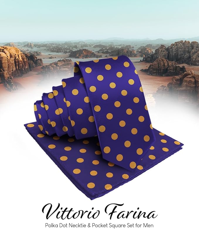 Polka Dot Necktie & Pocket Square by Vittorio Farina (NH - PD_12_GOLD_PURPLE) for Independent Retail Stores by Dubal Brothers