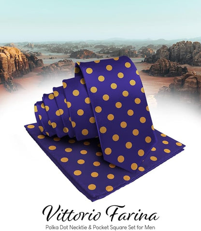 Polka Dot Necktie & Pocket Square by Vittorio Farina (NH - PD_12_GOLD_PURPLE) for Independent Retail Stores by Dubal Brothers