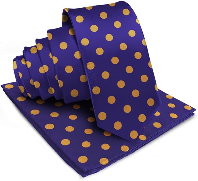 Polka Dot Necktie & Pocket Square by Vittorio Farina (NH - PD_12_GOLD_PURPLE) for Independent Retail Stores by Dubal Brothers