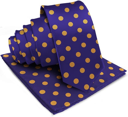 Polka Dot Necktie & Pocket Square by Vittorio Farina (NH - PD_12_GOLD_PURPLE) for Independent Retail Stores by Dubal Brothers
