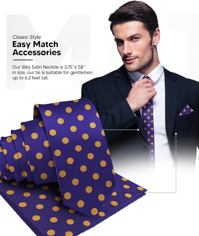 Polka Dot Necktie & Pocket Square by Vittorio Farina (NH - PD_12_GOLD_PURPLE) for Independent Retail Stores by Dubal Brothers