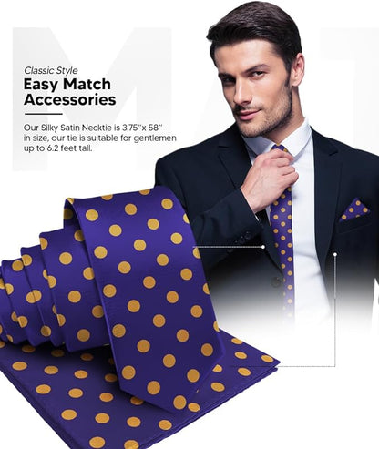 Polka Dot Necktie & Pocket Square by Vittorio Farina (NH - PD_12_GOLD_PURPLE) for Independent Retail Stores by Dubal Brothers