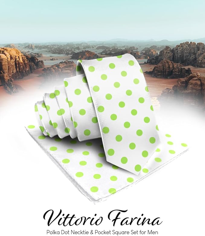 Polka Dot Necktie & Pocket Square by Vittorio Farina (NH - PD_13_LIME_WHITE) for Independent Retail Stores by Dubal Brothers