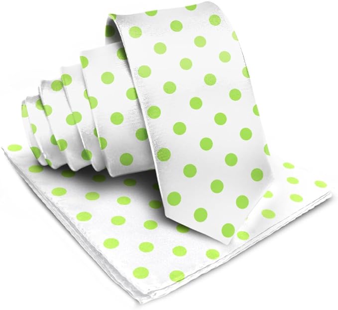 Polka Dot Necktie & Pocket Square by Vittorio Farina (NH - PD_13_LIME_WHITE) for Independent Retail Stores by Dubal Brothers