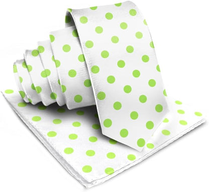 Polka Dot Necktie & Pocket Square by Vittorio Farina (NH - PD_13_LIME_WHITE) for Independent Retail Stores by Dubal Brothers