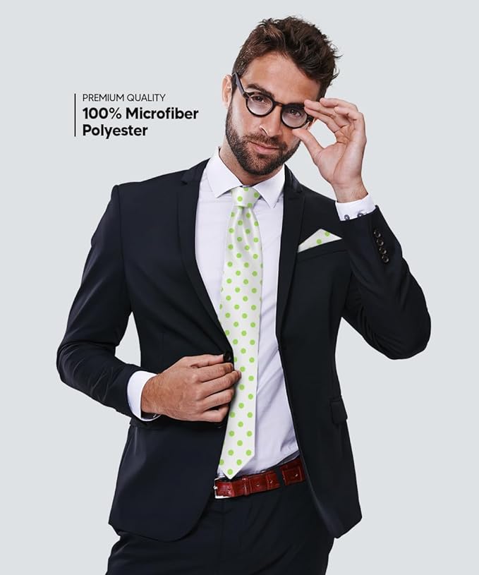 Polka Dot Necktie & Pocket Square by Vittorio Farina (NH - PD_13_LIME_WHITE) for Independent Retail Stores by Dubal Brothers