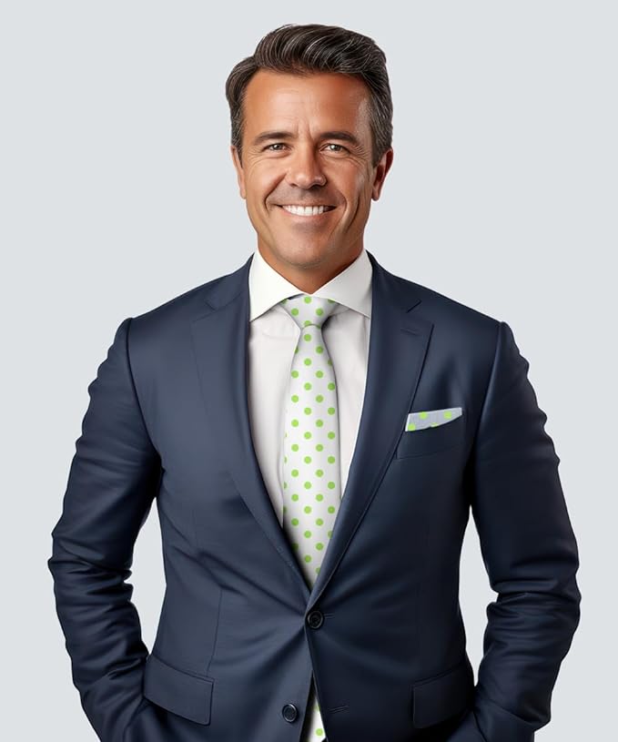 Polka Dot Necktie & Pocket Square by Vittorio Farina (NH - PD_13_LIME_WHITE) for Independent Retail Stores by Dubal Brothers