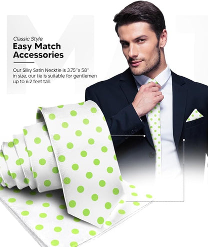 Polka Dot Necktie & Pocket Square by Vittorio Farina (NH - PD_13_LIME_WHITE) for Independent Retail Stores by Dubal Brothers