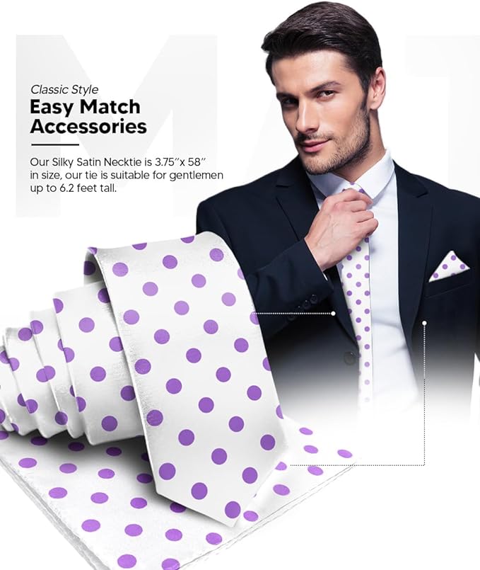 Polka Dot Necktie & Pocket Square by Vittorio Farina (NH - PD_14_PURPLE_WHITE) for Independent Retail Stores by Dubal Brothers
