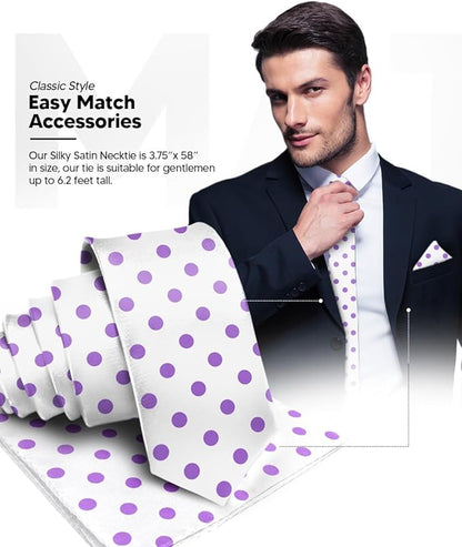 Polka Dot Necktie & Pocket Square by Vittorio Farina (NH - PD_14_PURPLE_WHITE) for Independent Retail Stores by Dubal Brothers
