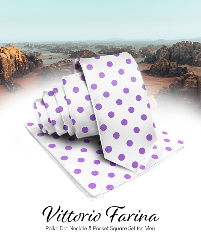 Polka Dot Necktie & Pocket Square by Vittorio Farina (NH - PD_14_PURPLE_WHITE) for Independent Retail Stores by Dubal Brothers
