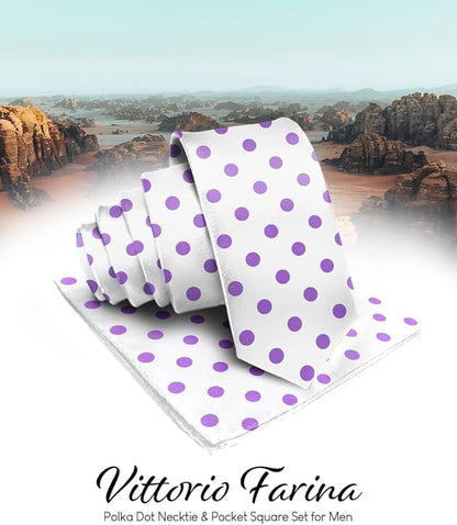 Polka Dot Necktie & Pocket Square by Vittorio Farina (NH - PD_14_PURPLE_WHITE) for Independent Retail Stores by Dubal Brothers