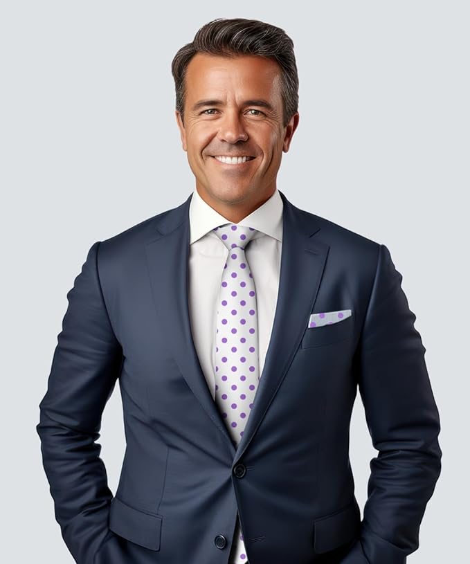 Polka Dot Necktie & Pocket Square by Vittorio Farina (NH - PD_14_PURPLE_WHITE) for Independent Retail Stores by Dubal Brothers