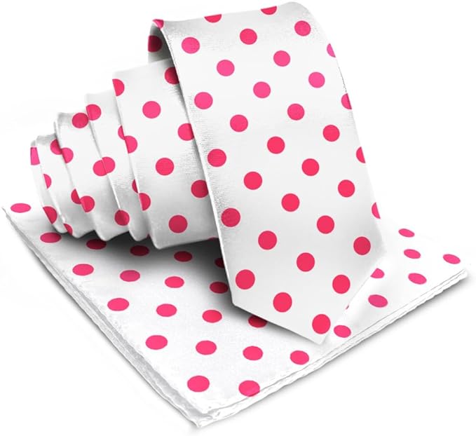 Polka Dot Necktie & Pocket Square by Vittorio Farina (NH - PD_15_HOT - PINK_WHITE) for Independent Retail Stores by Dubal Brothers