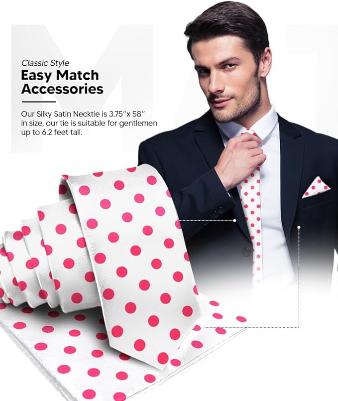 Polka Dot Necktie & Pocket Square by Vittorio Farina (NH - PD_15_HOT - PINK_WHITE) for Independent Retail Stores by Dubal Brothers