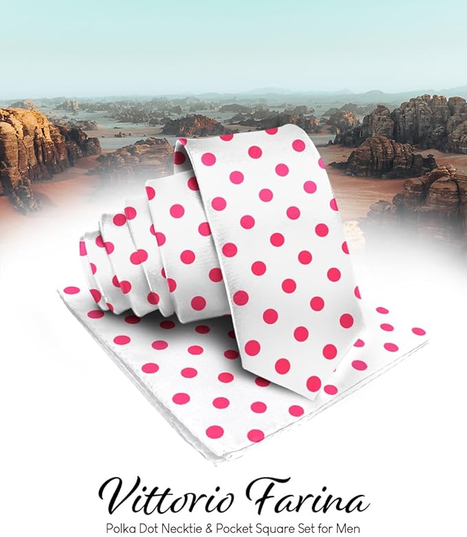 Polka Dot Necktie & Pocket Square by Vittorio Farina (NH - PD_15_HOT - PINK_WHITE) for Independent Retail Stores by Dubal Brothers