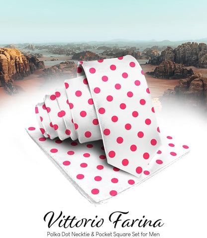 Polka Dot Necktie & Pocket Square by Vittorio Farina (NH - PD_15_HOT - PINK_WHITE) for Independent Retail Stores by Dubal Brothers