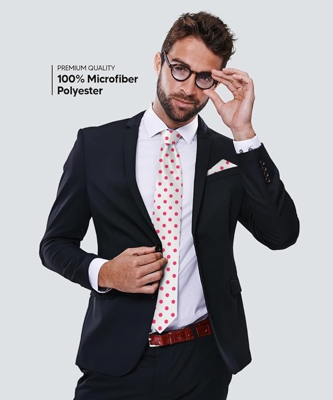Polka Dot Necktie & Pocket Square by Vittorio Farina (NH - PD_15_HOT - PINK_WHITE) for Independent Retail Stores by Dubal Brothers