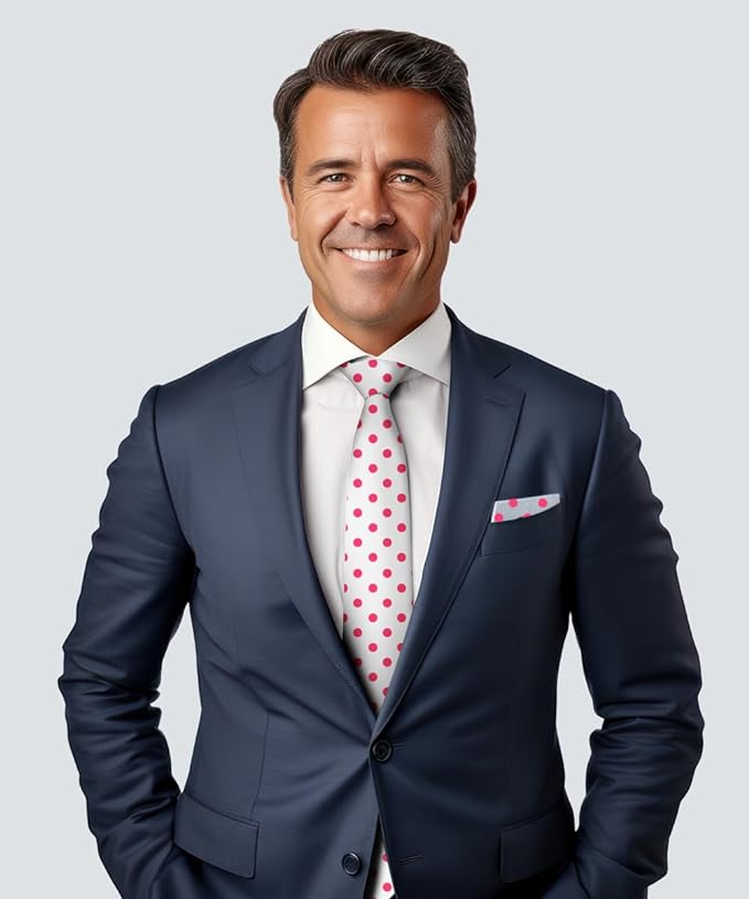 Polka Dot Necktie & Pocket Square by Vittorio Farina (NH - PD_15_HOT - PINK_WHITE) for Independent Retail Stores by Dubal Brothers