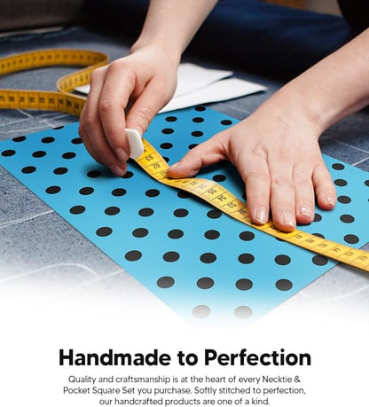 Polka Dot Necktie & Pocket Square by Vittorio Farina (NH - PD_16_BLACK_TURQUOISE) for Independent Retail Stores by Dubal Brothers