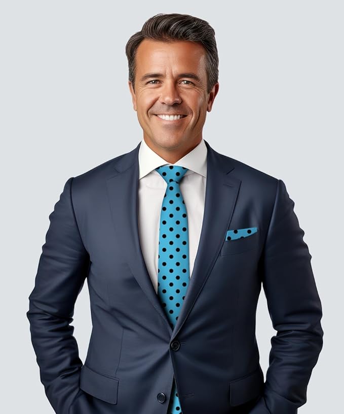 Polka Dot Necktie & Pocket Square by Vittorio Farina (NH - PD_16_BLACK_TURQUOISE) for Independent Retail Stores by Dubal Brothers