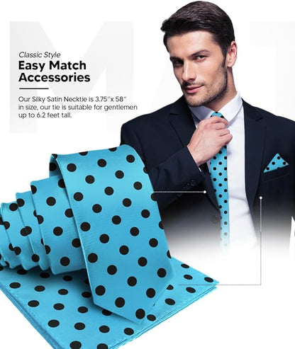 Polka Dot Necktie & Pocket Square by Vittorio Farina (NH - PD_16_BLACK_TURQUOISE) for Independent Retail Stores by Dubal Brothers