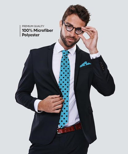 Polka Dot Necktie & Pocket Square by Vittorio Farina (NH - PD_16_BLACK_TURQUOISE) for Independent Retail Stores by Dubal Brothers
