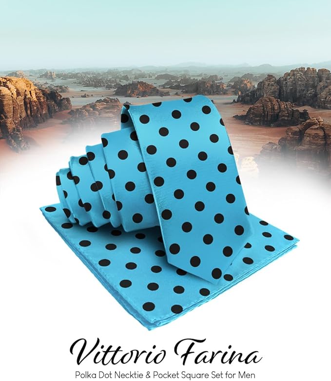 Polka Dot Necktie & Pocket Square by Vittorio Farina (NH - PD_16_BLACK_TURQUOISE) for Independent Retail Stores by Dubal Brothers