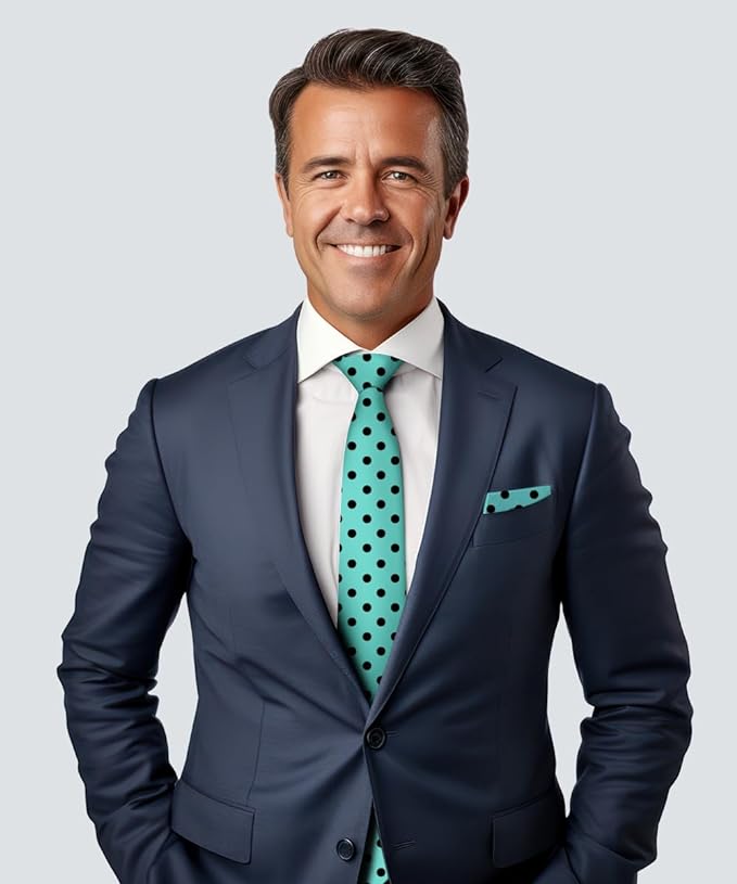 Polka Dot Necktie & Pocket Square by Vittorio Farina (NH - PD_17_BLACK_AQUA) for Independent Retail Stores by Dubal Brothers