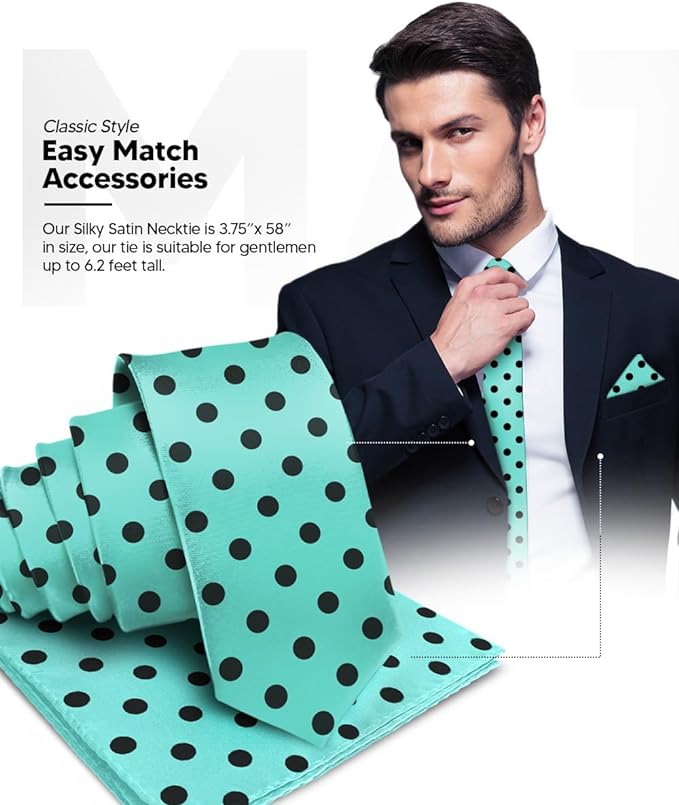 Polka Dot Necktie & Pocket Square by Vittorio Farina (NH - PD_17_BLACK_AQUA) for Independent Retail Stores by Dubal Brothers